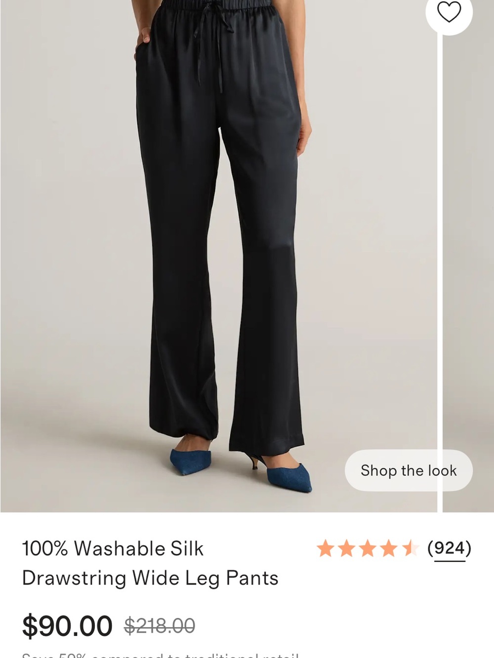 Quince Black Washable Silk Drawstring Wide-Leg Pants